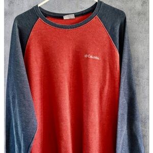 Columbia Waffle Knit Raglan Baseball Sleeve Crew Neck Tee Shirt Navy Orange XL